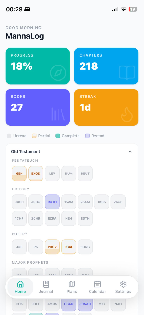 MannaLog App - home screen
